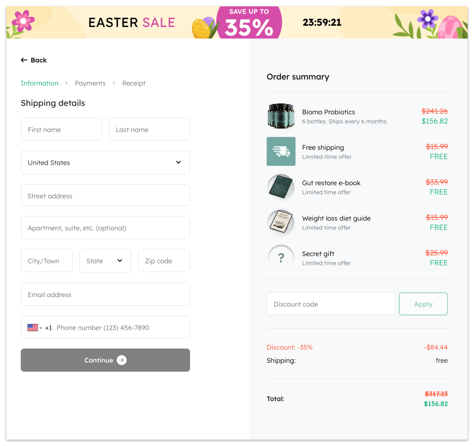 Bioma Probiotics checkout page